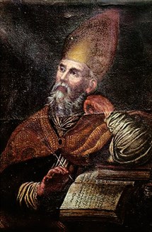 Painting of Augustine with pen in hand