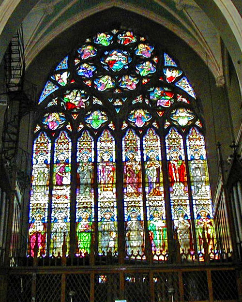 The sanctuary leadlight window at the Church of St John the Baptist and St Augustine (“John’s Lane”)  in Dublin