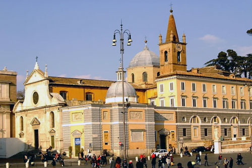 Church of Santa Maria del Popolo, with the Roman Wall to its left