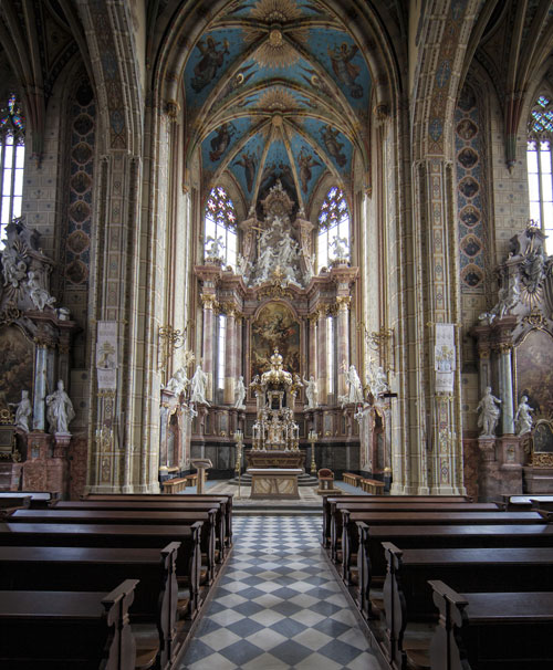 Nave of the abbey church (a minor basilica) at Brno, Czech Republic