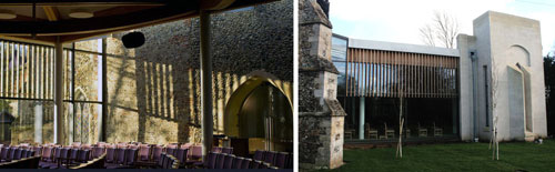 The Clare Priory parish church, inside and outside