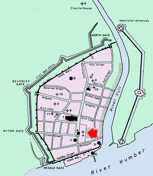 The red arrow is Monkgate ("Monk Street"), where the Austin Friars were