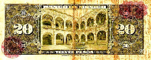 The former Augustinian monastery shown on a Mexican banknote.
