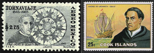 Urdaneta postage stamps from Mexico and the Cook Islands