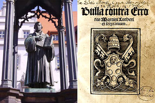 A Luther statue in Wittenberg, and a papal decree (see text below)