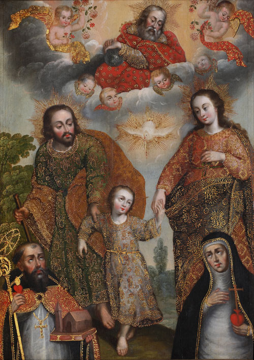 A painting of the Trinity with Saints Augustine and Catherine.