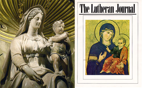(Left) Mother of Childbirth. (Right) A Lutheran magazine featuring Mary