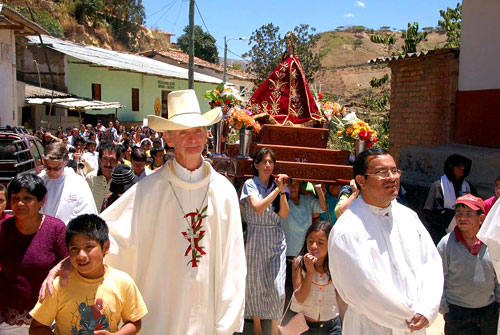 The bishop leads a street procession, Diocese of Chulucanas, Peru