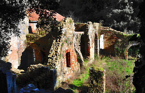 A view of the older section of the hermitage at Malavalle.
