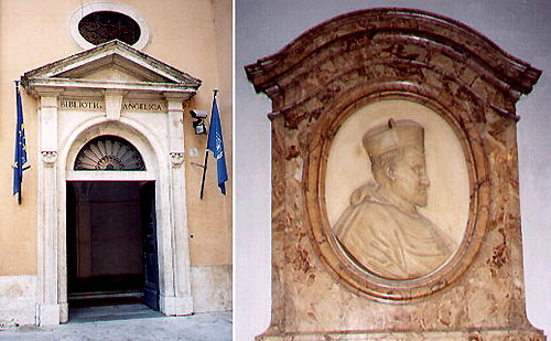 Library door & Angelo Rocca O.S.A. founder of the Angelica Library, Rome