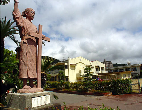 Statue of a young martyr at St Mary's Augustinian School in Nagasaki