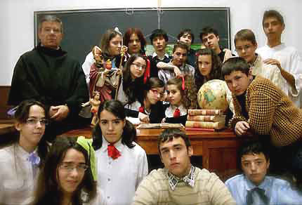 A teacher and students at Colegio San Agustin, Salamanca, Spain.