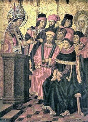 St Ambrose addresses Augustine and Monica