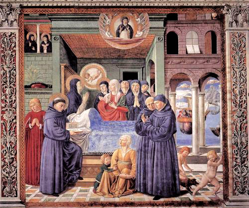 Monica dies: Fresco at San Gimignano by Benito Gozzoli