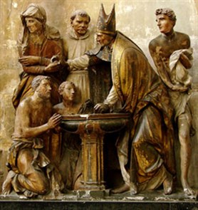 Ambrose baptizes Augustine