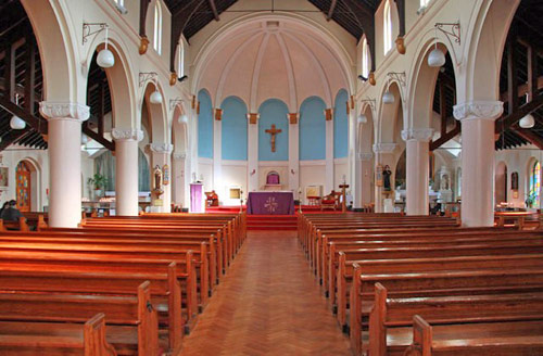 The spacious interior of St Augustine's Church, Hammersmith