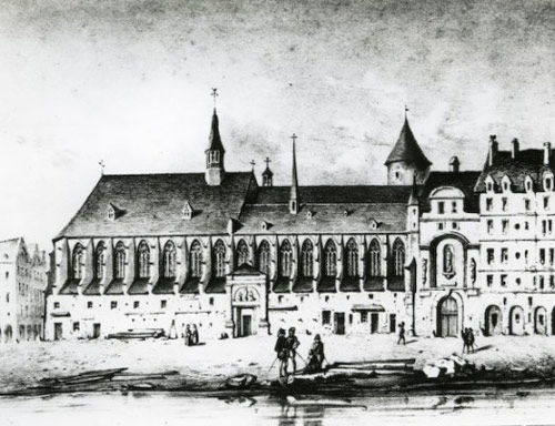 A later drawing of the same Augustinian studium generale beside the Siene