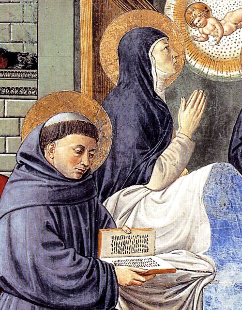 Augustine and Monica in fresco by Gozzoli at San Gimignano in Italy.