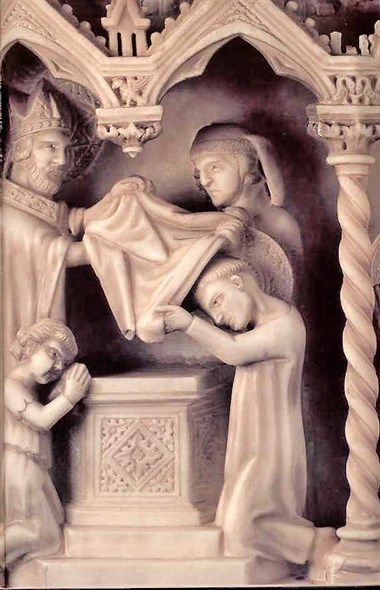 Augustine's baptism, carved on his marble tomb, Pavia