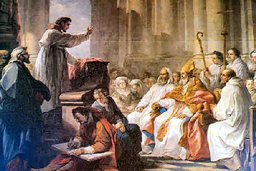 Augustine preaches before Valerius. Oil painting by Carle van Loo, 1755.